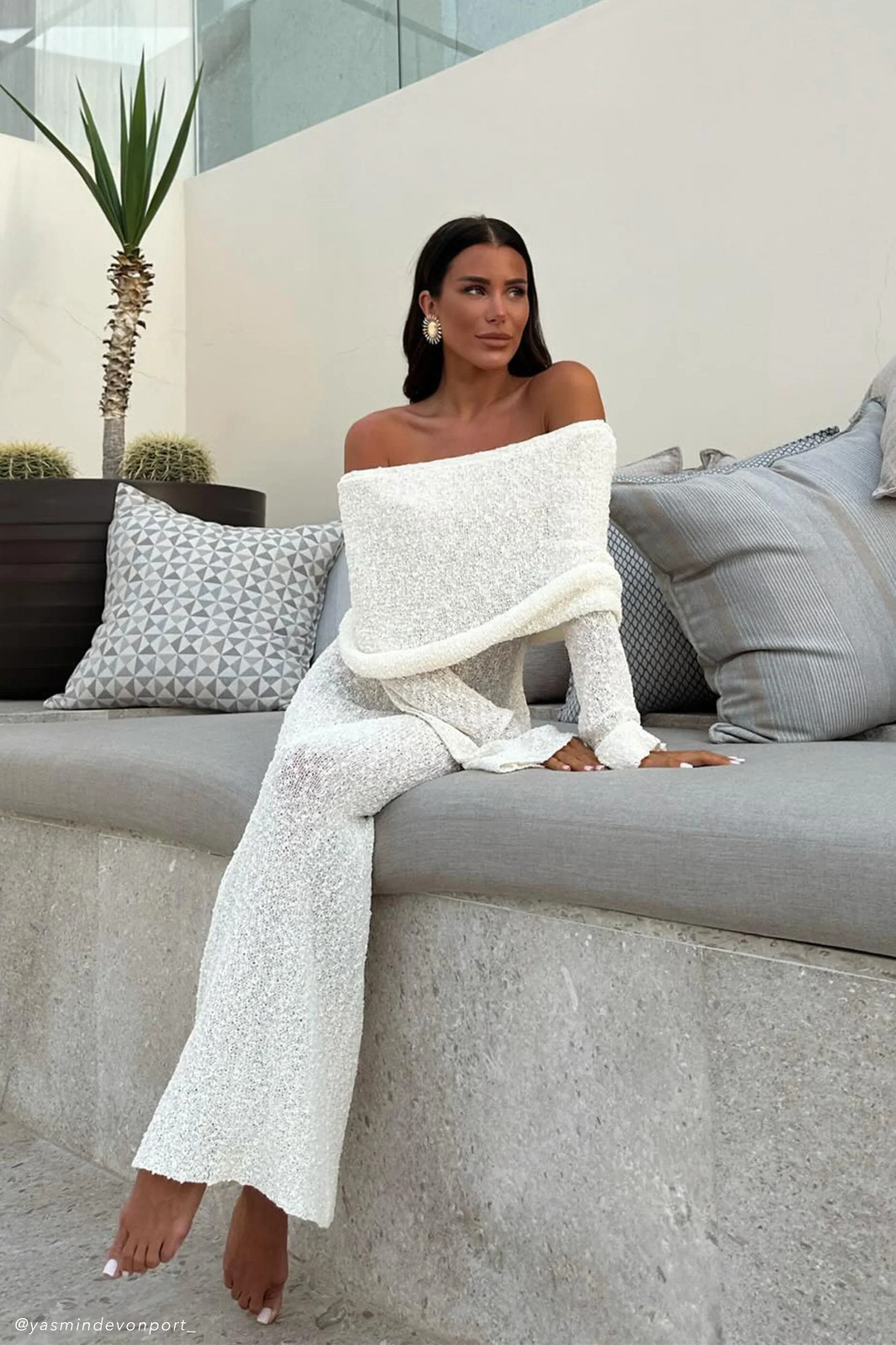 Marisol Off Shoulder Boucle Maxi Dress Ivory 2
