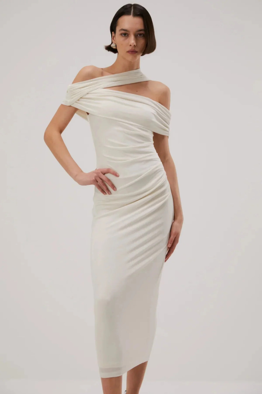 Imani Slinky Jersey Midi Dress Ivory 2