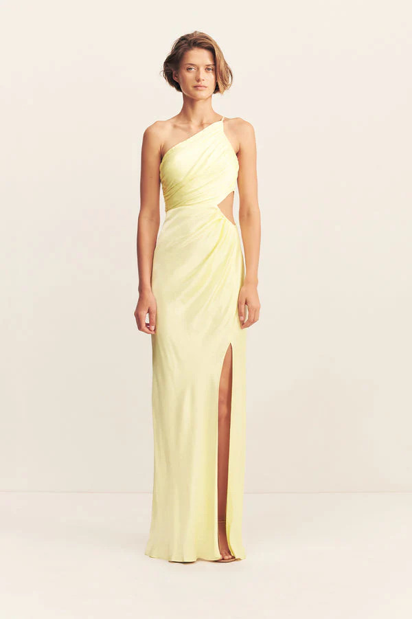 La Lune Asymmetrical Gathered Maxi Dress Lemon