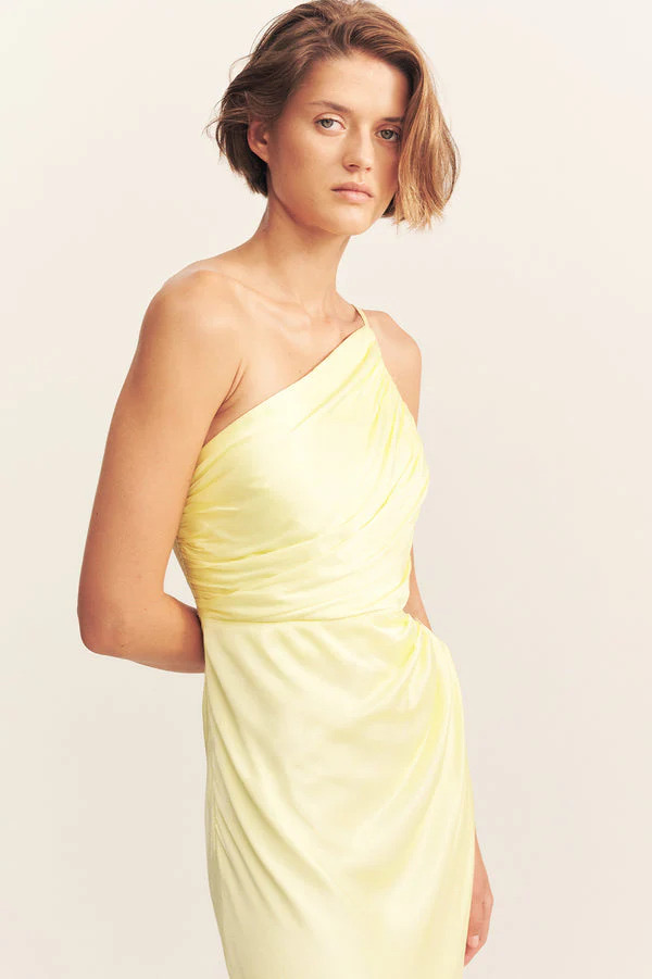 La Lune Asymmetrical Gathered Maxi Dress Lemon 2