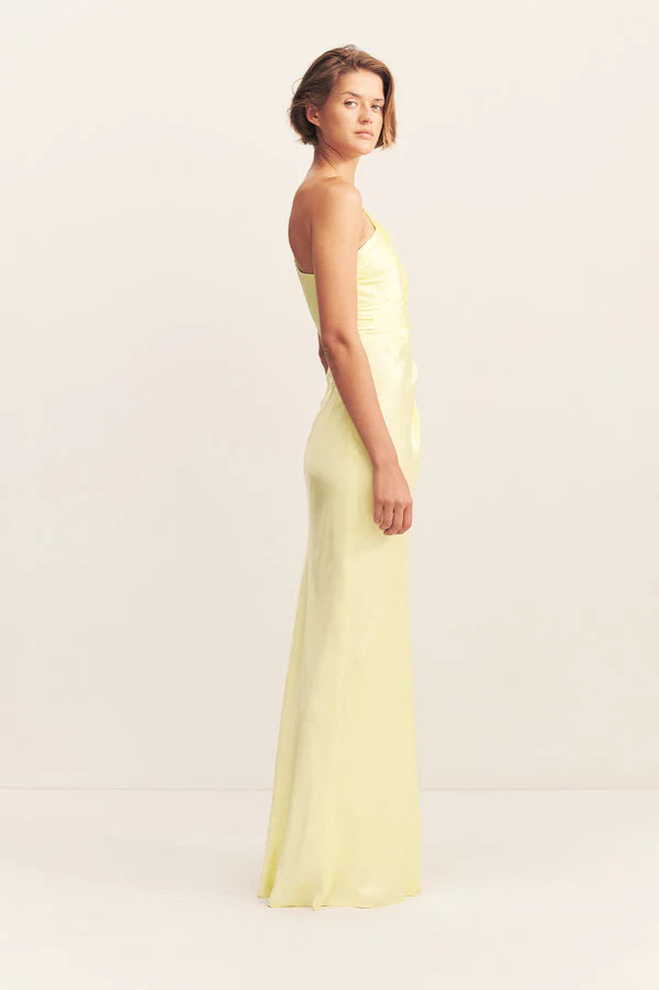 La Lune Asymmetrical Gathered Maxi Dress Lemon 3