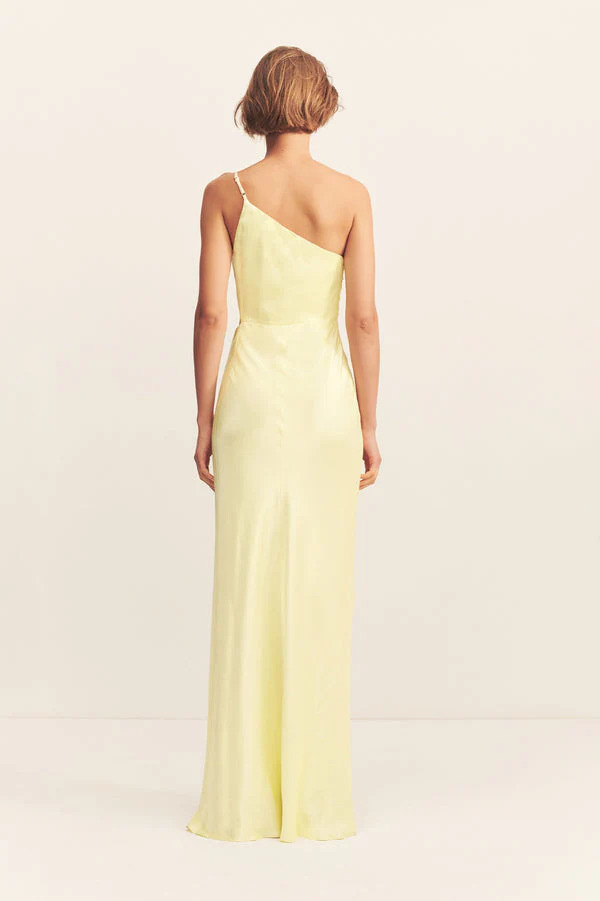 La Lune Asymmetrical Gathered Maxi Dress Lemon 4