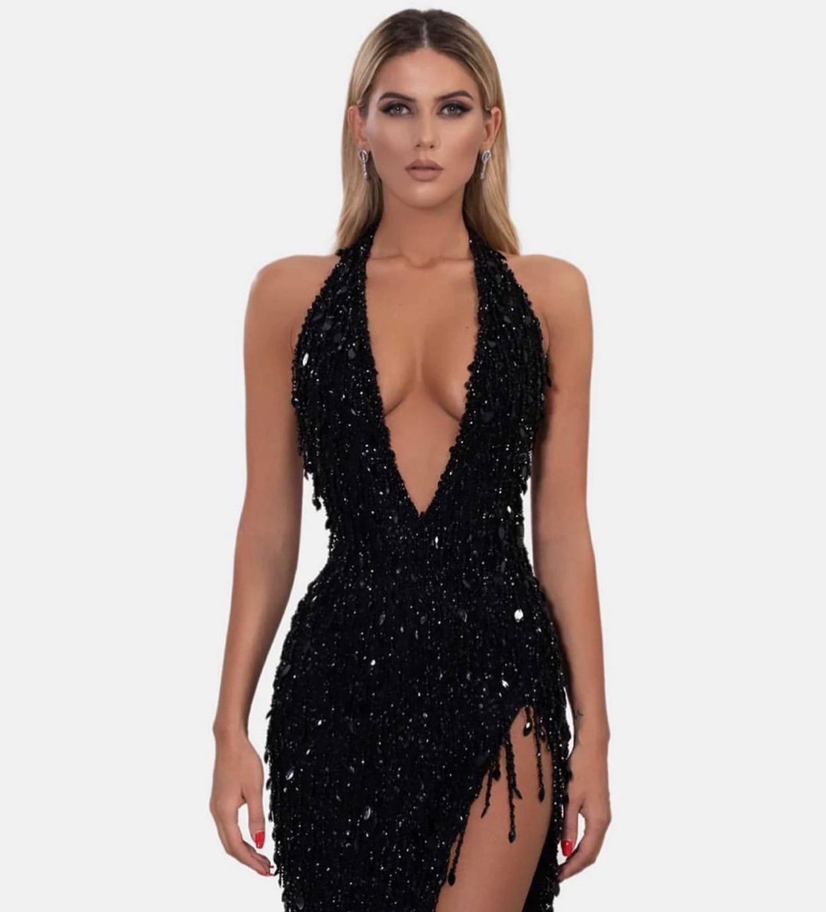 Albina Dyla black beaded halter neck gown🖤 2