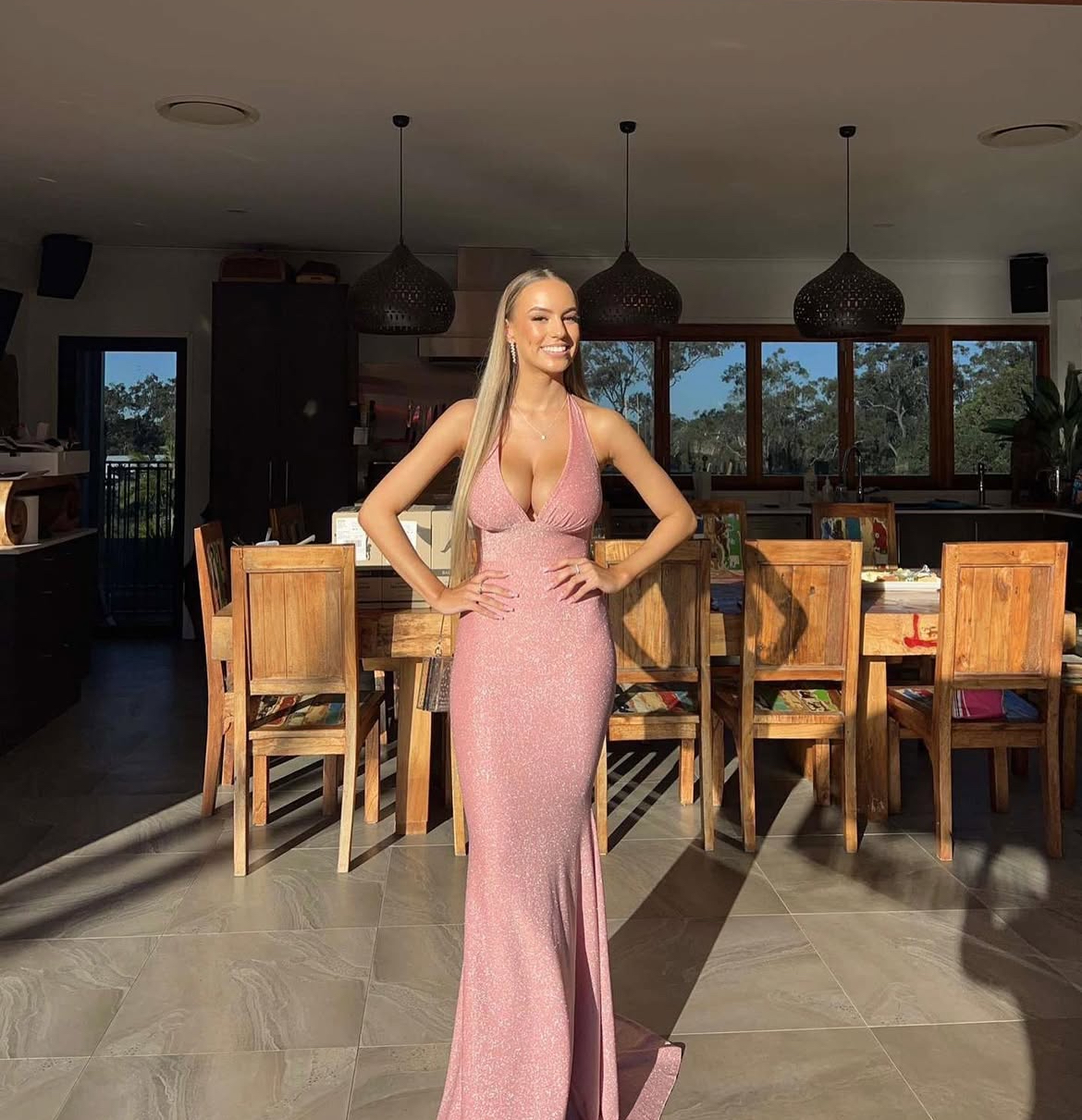 Studiominc blush shimmer hourglass dress