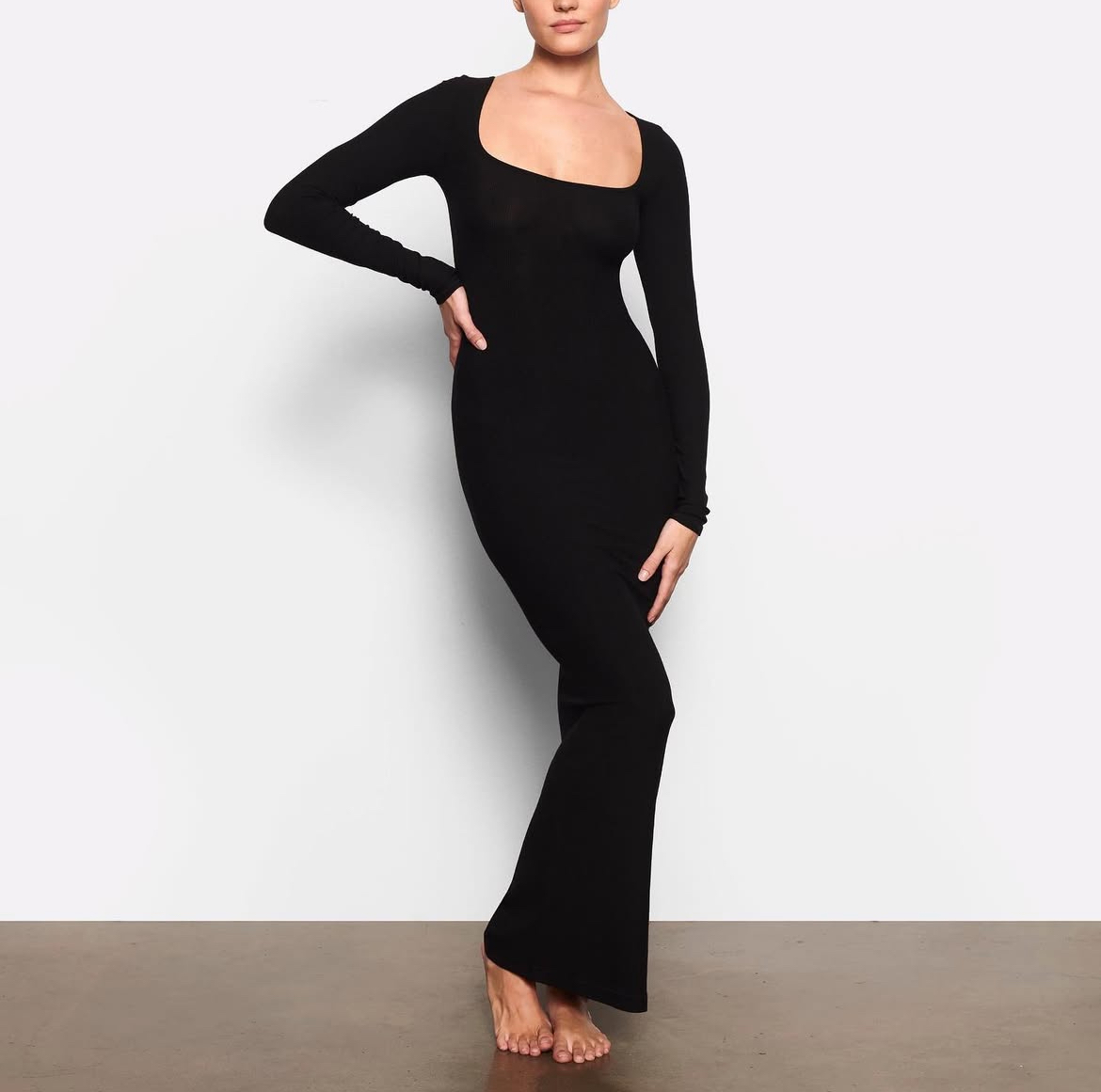 SKIMS Soft Lounge Long Sleeve Dress in Onyx (Black) 2
