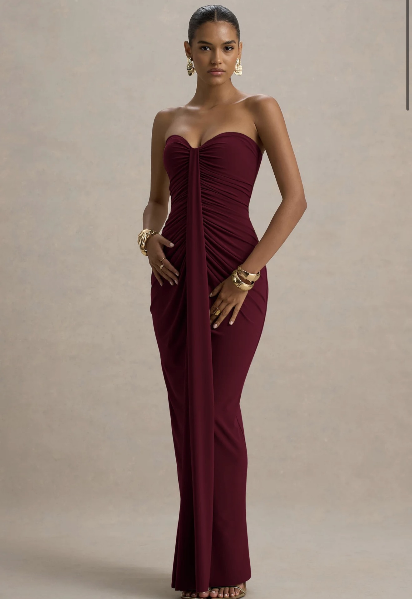 Ali Burgundy Sweetheart Ruched Wrap Maxi Dress