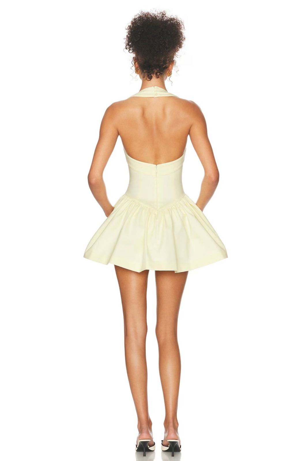 Helsa Fallie Halter Mini Dress Lemon Cream 3