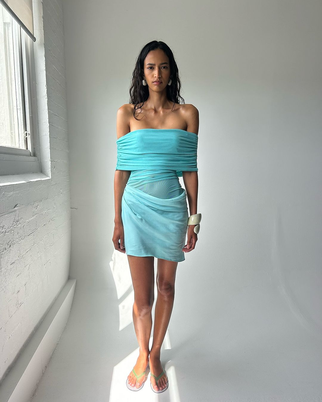 BENNI Nico Off Shoulder Mini Dress Aquamarine 🩵 2