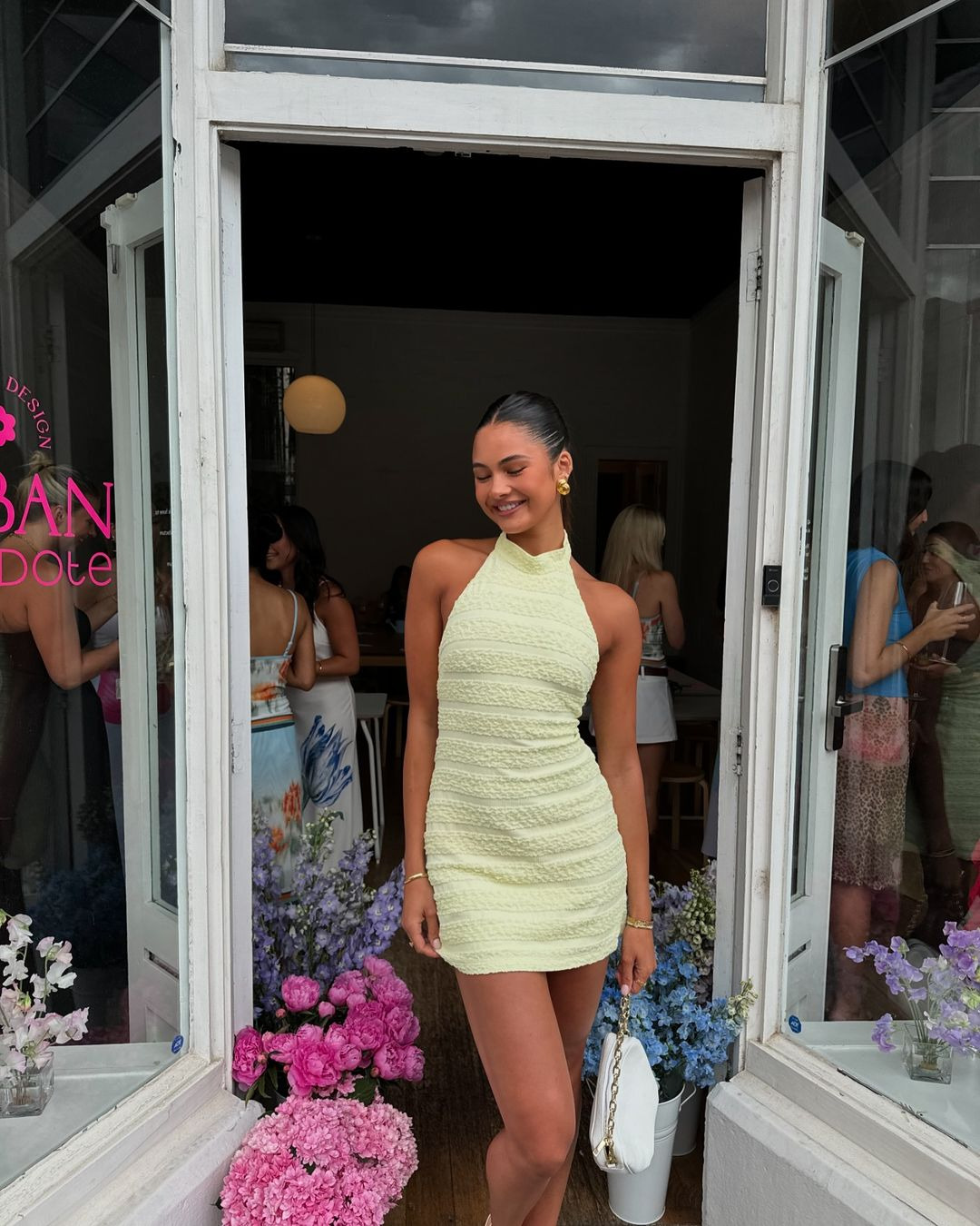 With Harper Lu Textured Halter Mini Dress Lemon 2
