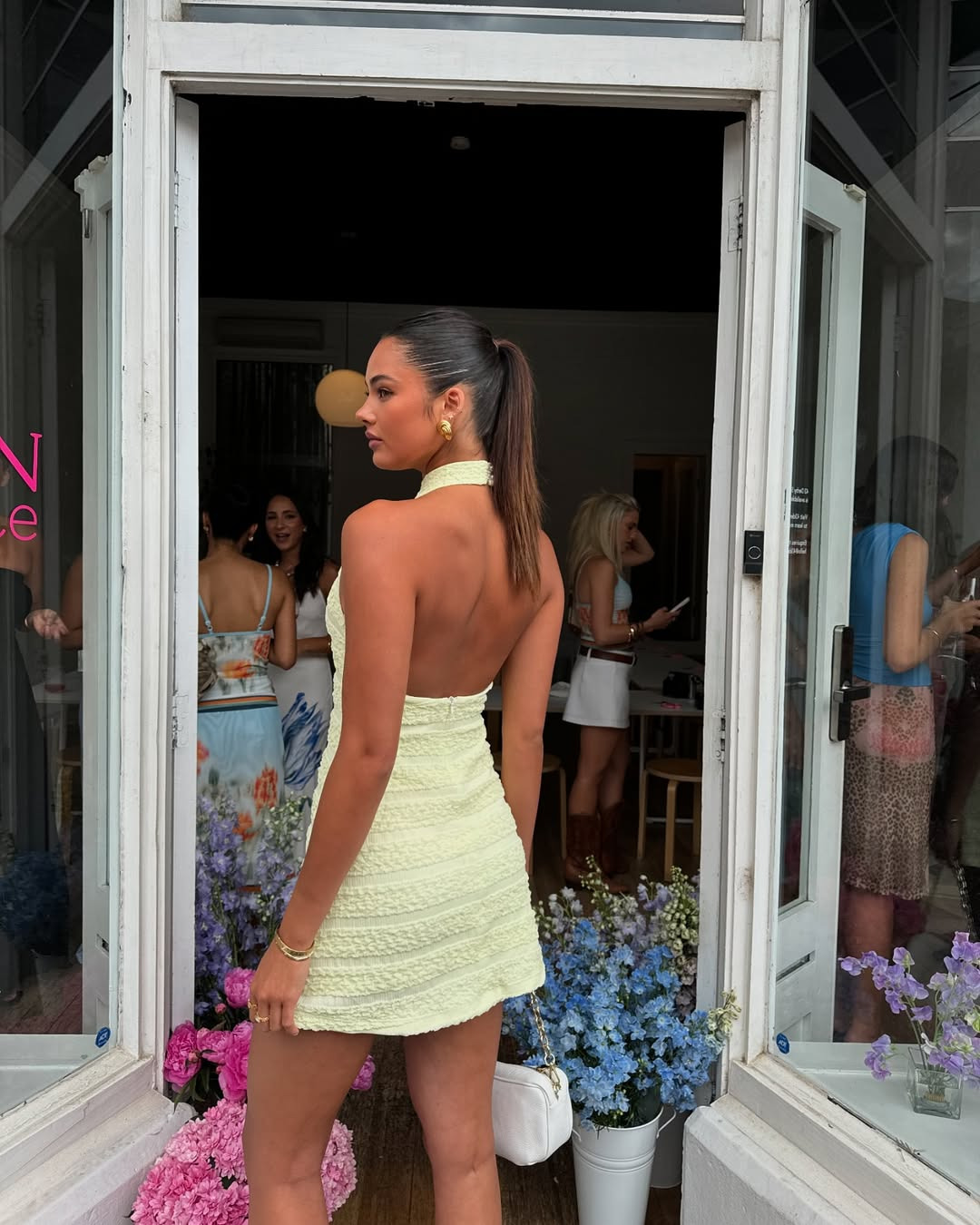 With Harper Lu Textured Halter Mini Dress Lemon 3
