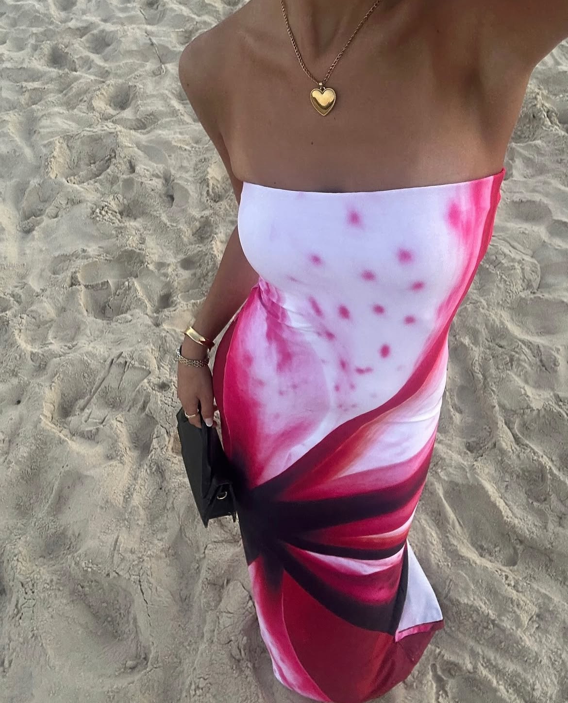 With Harper Lu Strapless Slip Dress Fuschia Mosaic