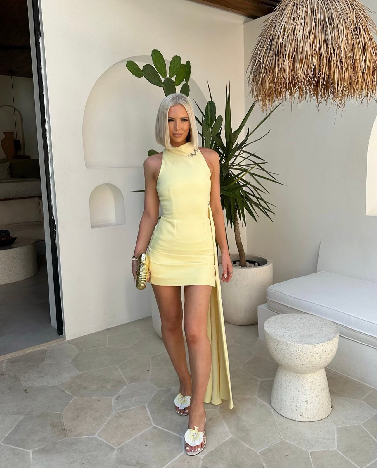 House of CB Marla Lemon Halter Mini Dress