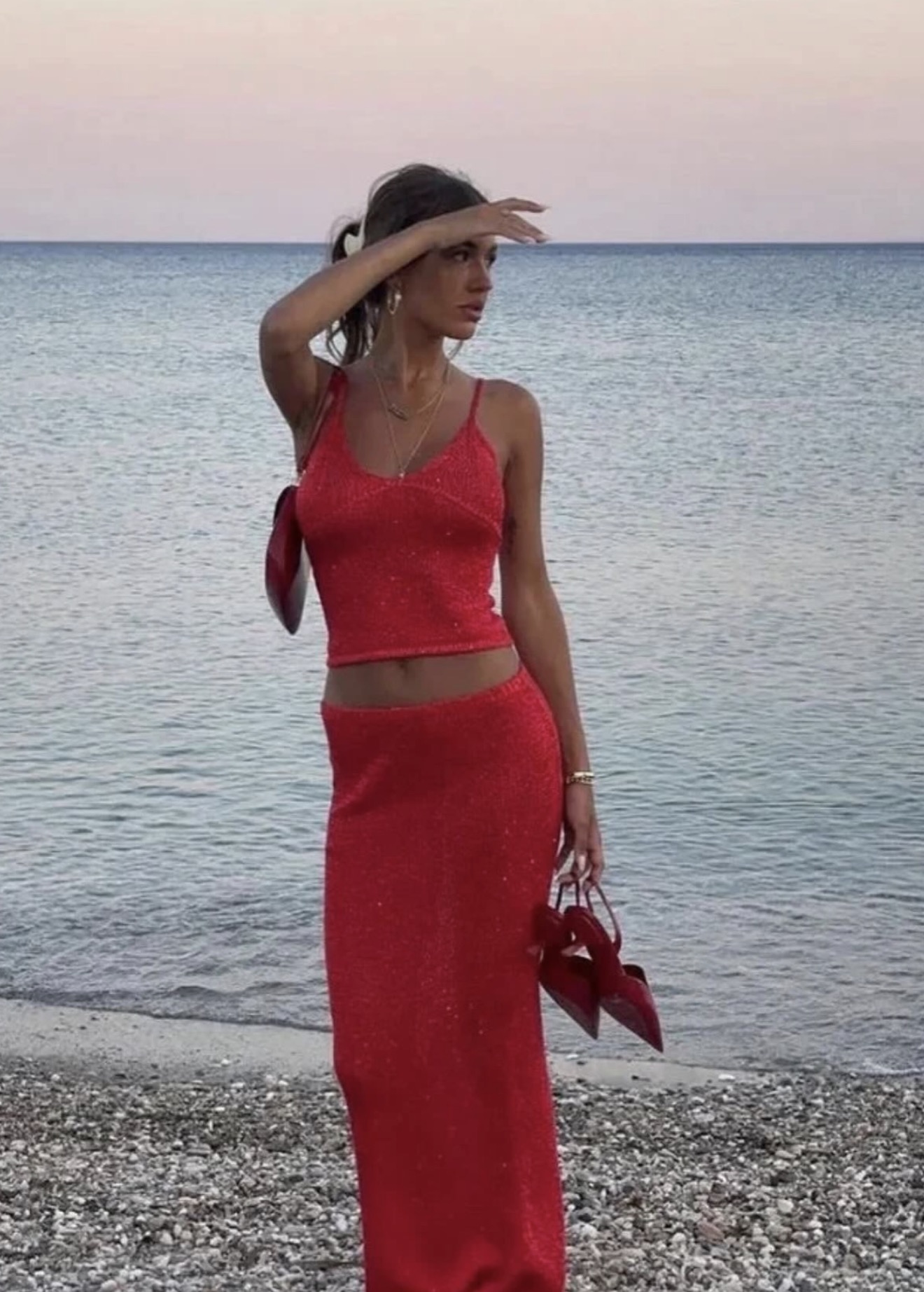 Red sequin maxi set
