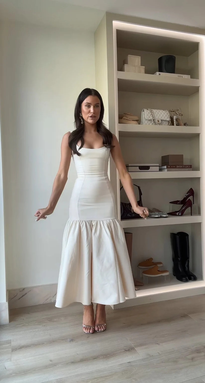House Of CB Amore Vintage Cream Dropped Waist Midi Dress 3