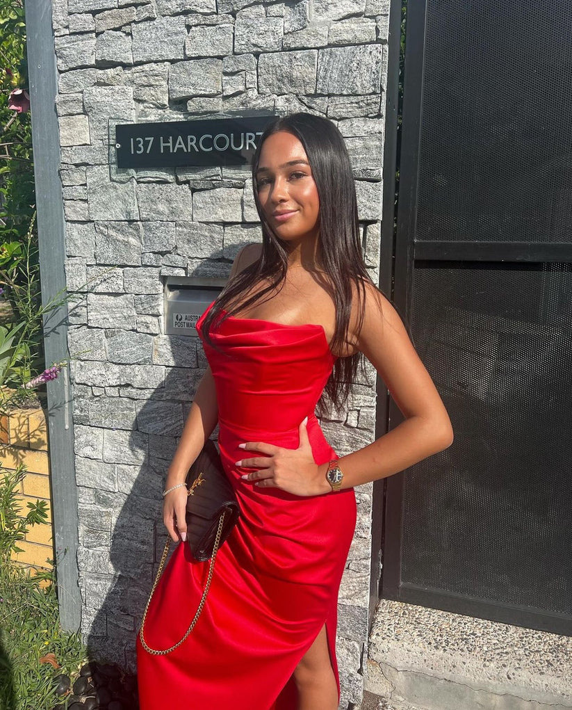 House Of CB Adrienne Satin Strapless Gown - Scarlett Red 4