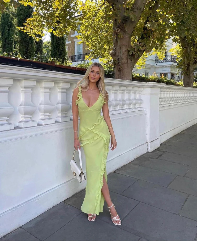 House Of CB Pixie Ruffle Maxi Dress - Lime 3