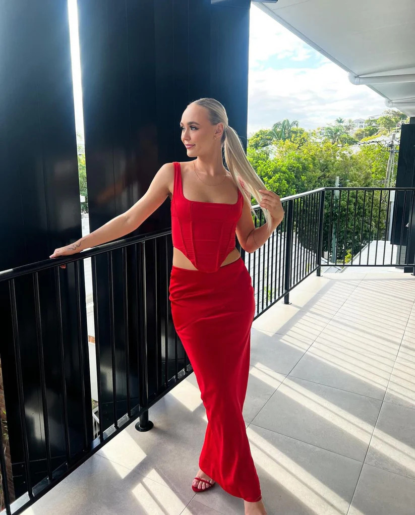 House Of CB Edetta Mesh Corset and Colette Skirt - Scarlett Red 2