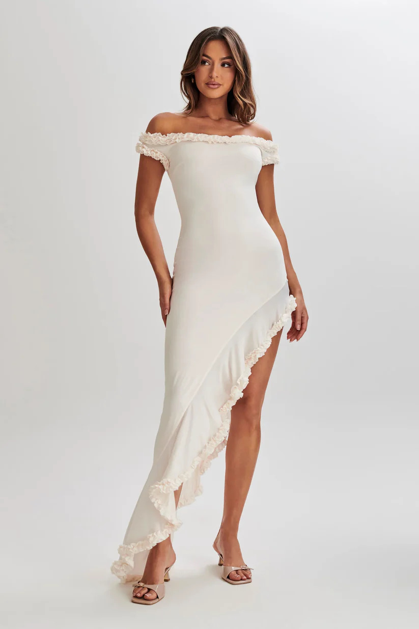 Meshki Arielle Off Shoulder Ruffle Midi Dress - Ivory 4