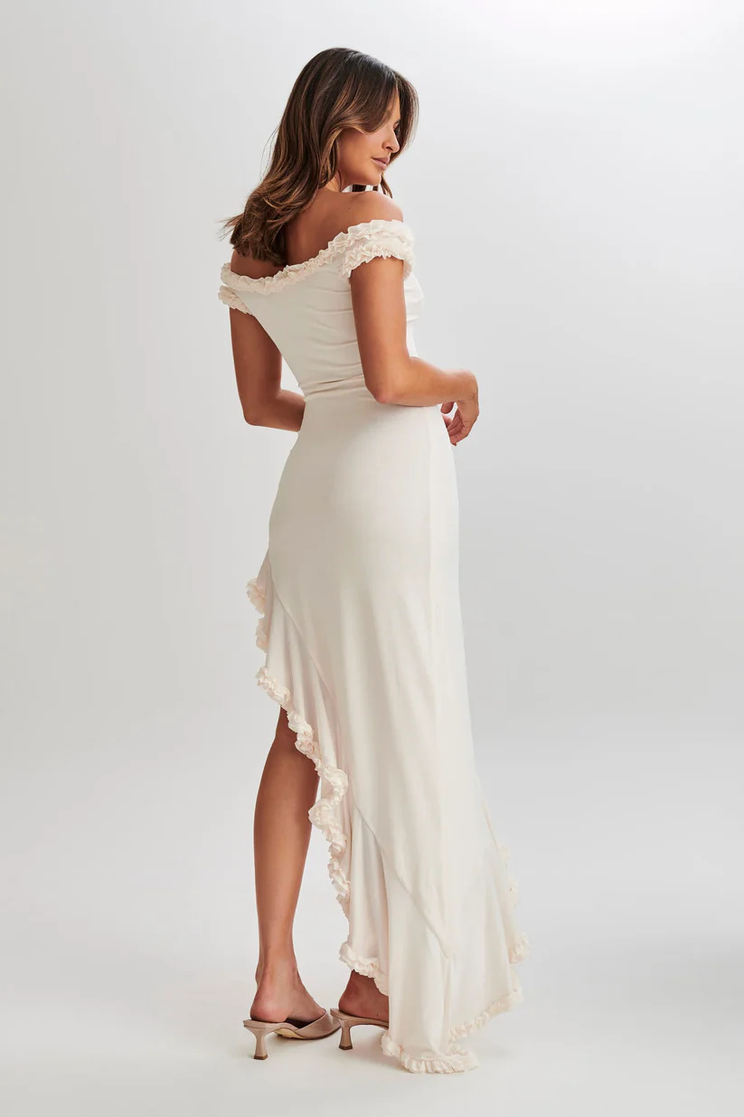 Meshki Arielle Off Shoulder Ruffle Midi Dress - Ivory 5