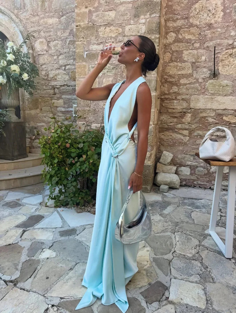 Misha The Harlow Satin Maxi Dress - Ice Blue