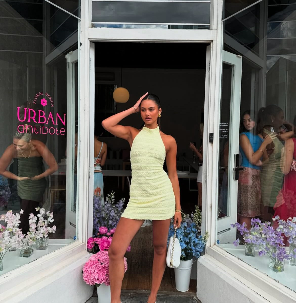 ✰ WITH HARPER LU TEXTURED HALTER LEMON MINI DRESS ✰