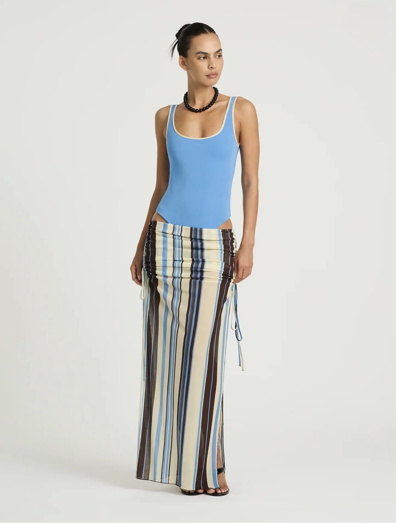 Benni Addison Bodysuit and Ayla Maxi Skirt in Ocean/Ocean Stripe