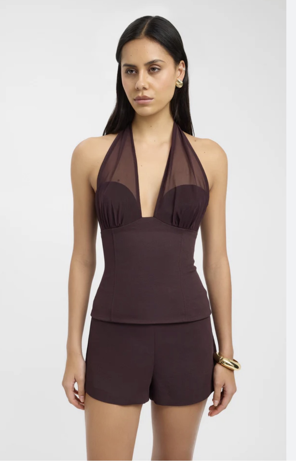 oyster mesh top and low rise shorts set