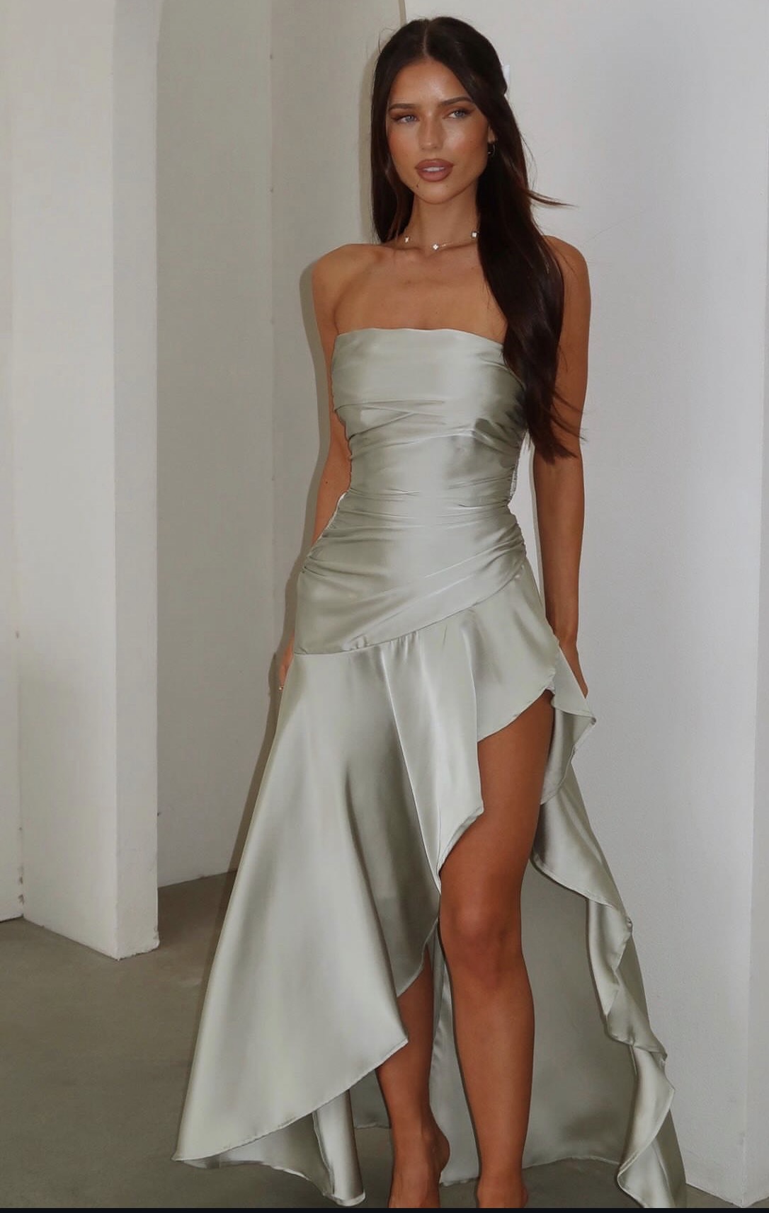 Carly Strapless Satin Maxi dress
