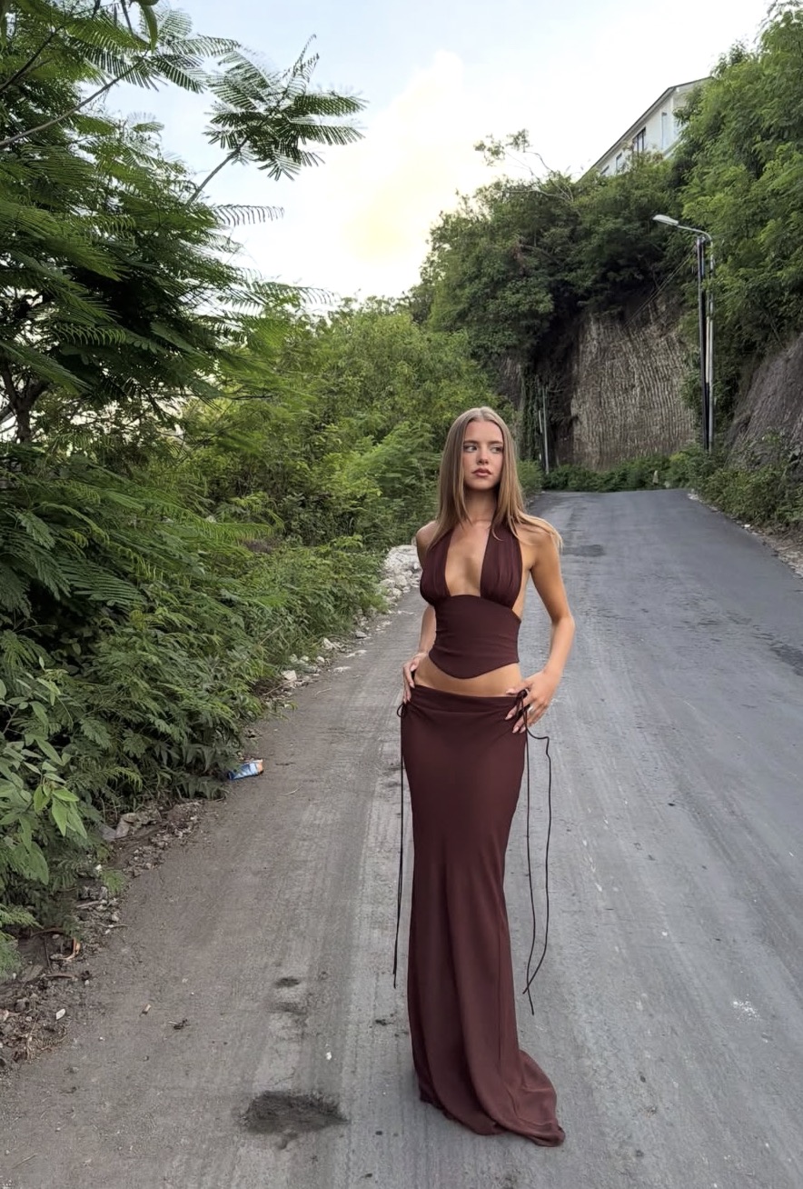 Natalie Rolt Bronte Top & Allira maxi Skirt set - Espresso 2
