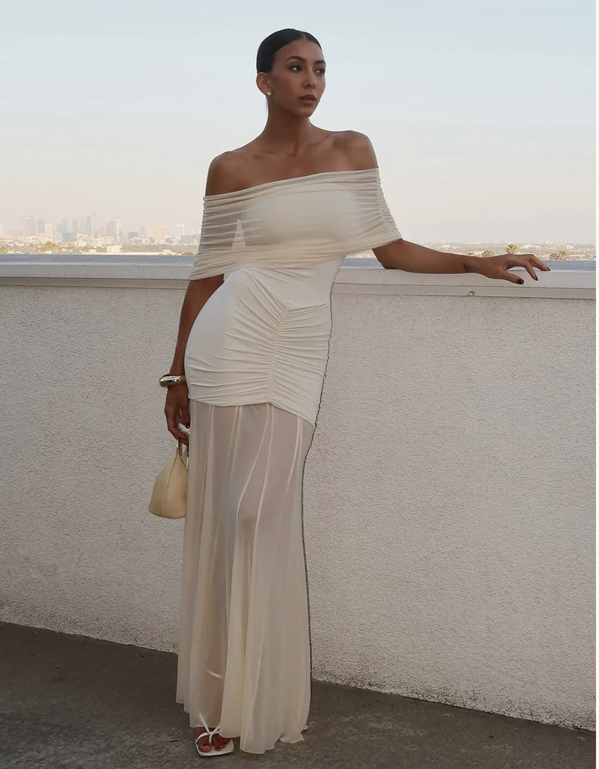 Caspian Slinky Off Shoulder Maxi Dress - Ivory