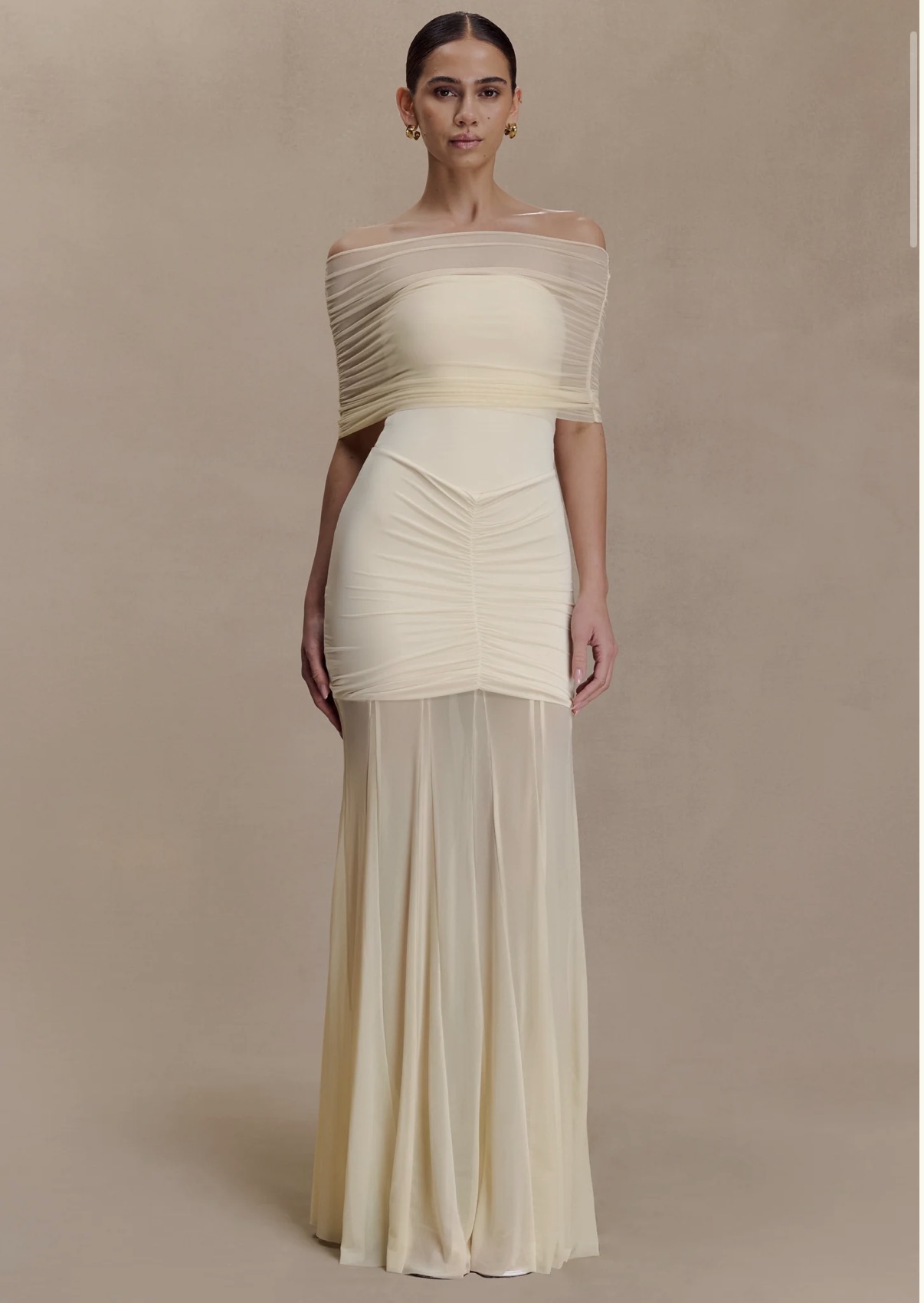 Caspian Slinky Off Shoulder Maxi Dress - Ivory 2