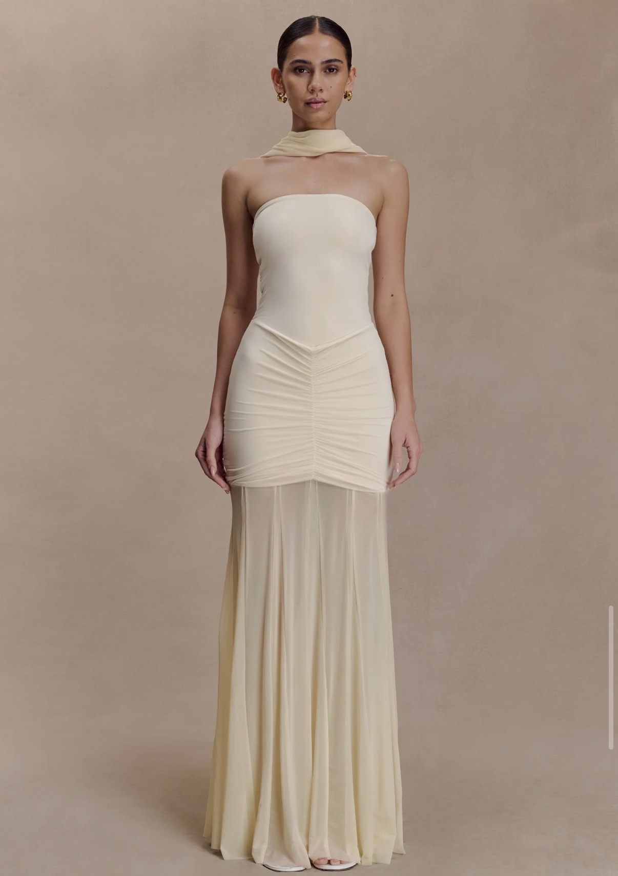 Caspian Slinky Off Shoulder Maxi Dress - Ivory 4