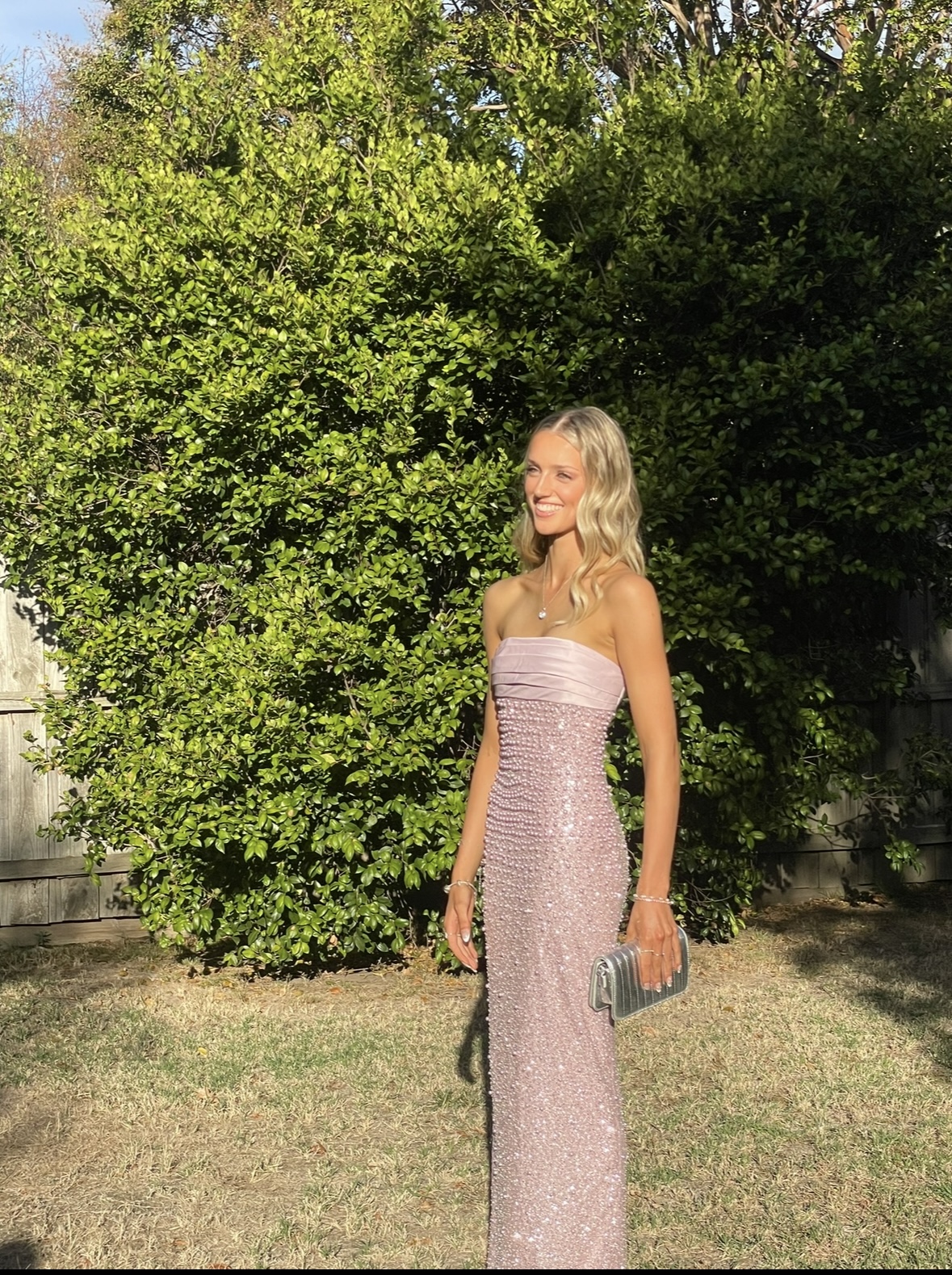 Miss Circle Lainey Purple Satin Sequin Pearls Beaded Maxi Dress New York pink maxi dress
