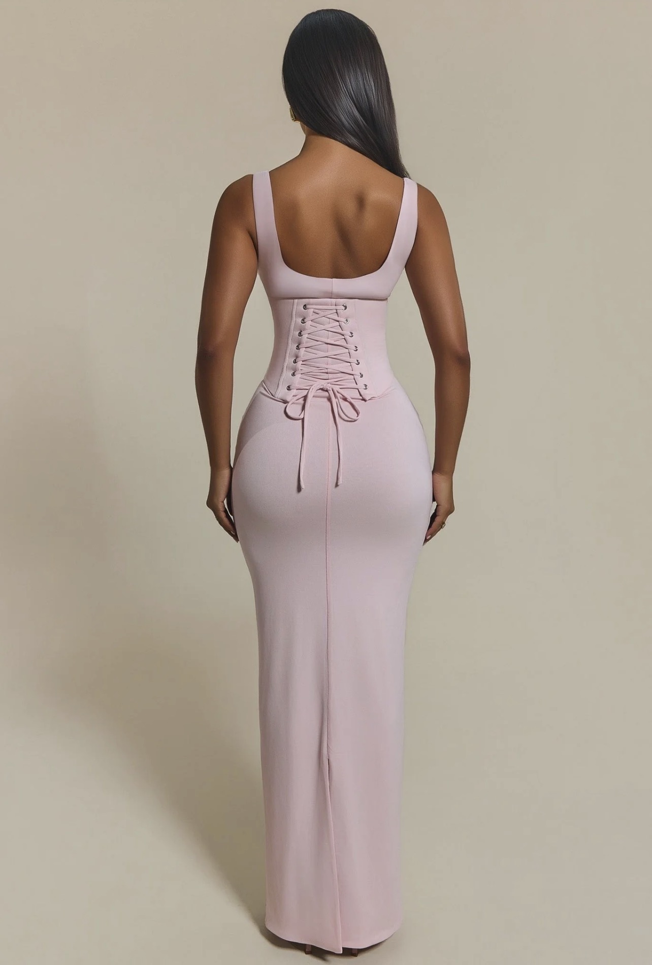THE SANDRA SCOOP CORSET MAXI DRESS IN BABY PINK 2