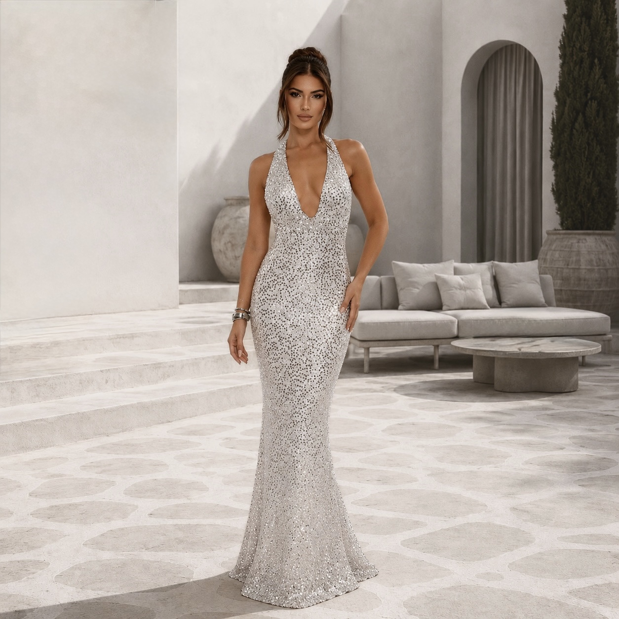 Lorena Maxi Dress in Silver