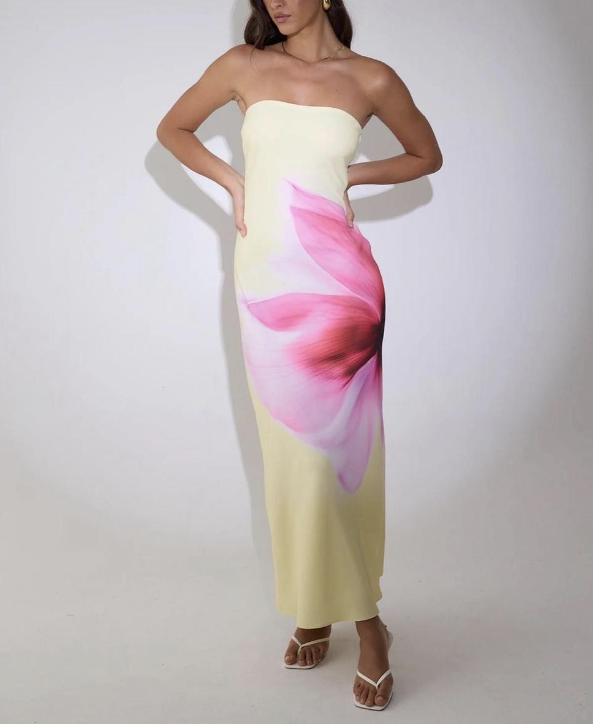 Enara bloom strapless maxi dress lemon