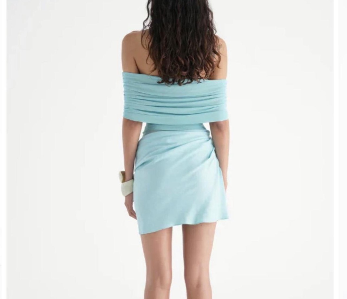Nico off shoulder mini dress aqua marine 2