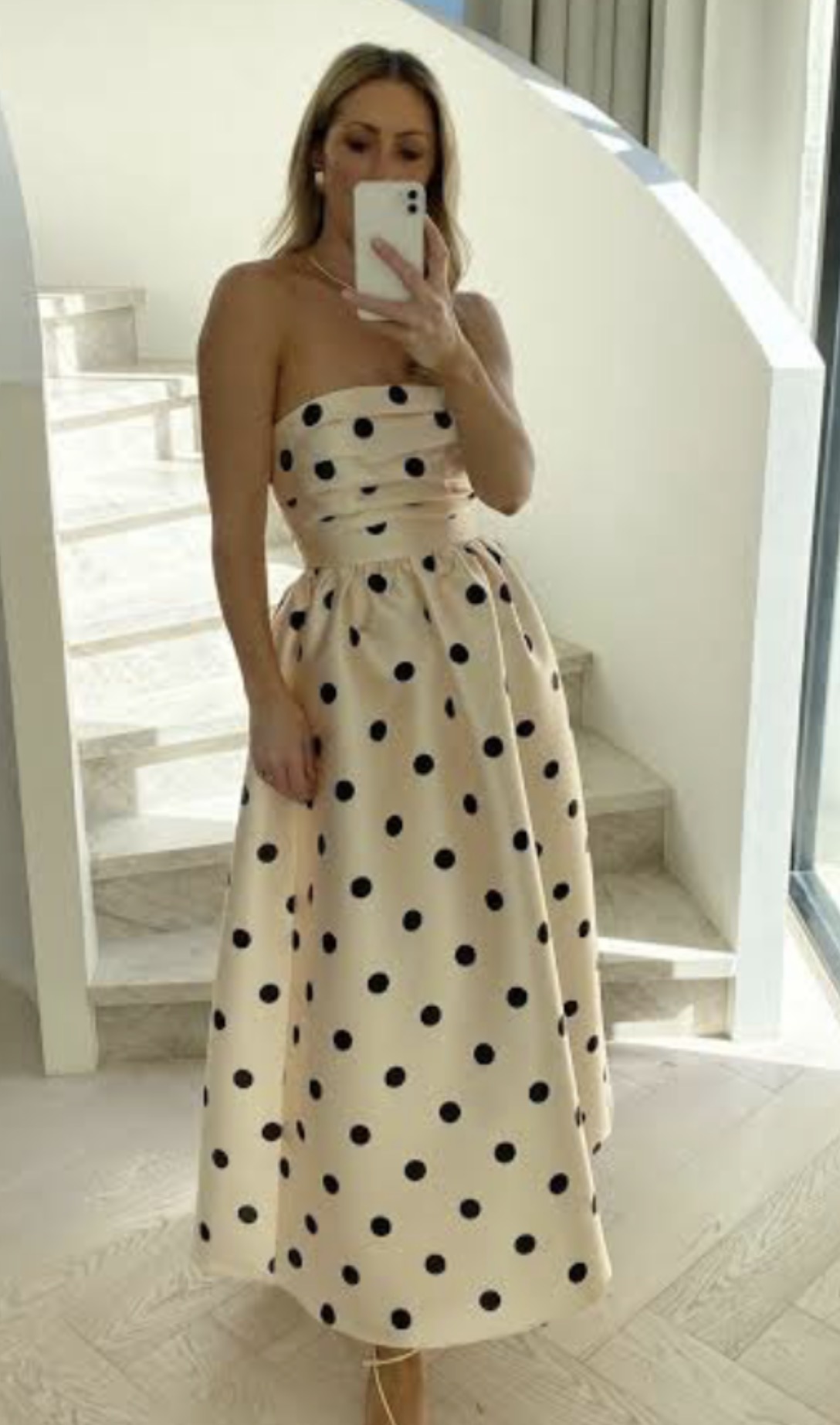 Dottie strapless polka dot midi dress