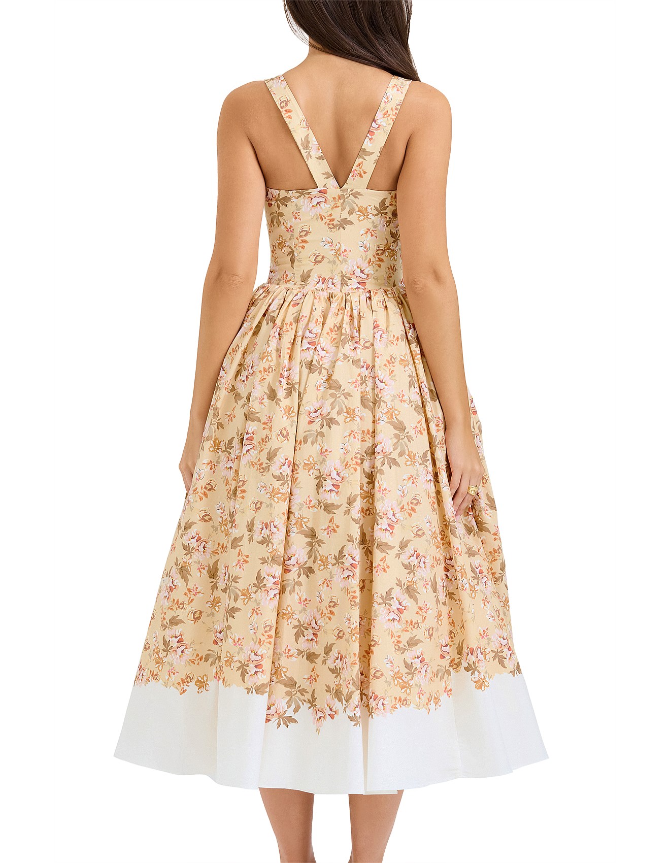 House of CB Alba in Honeyflower Print Gathered Cotton Midi Dress 3