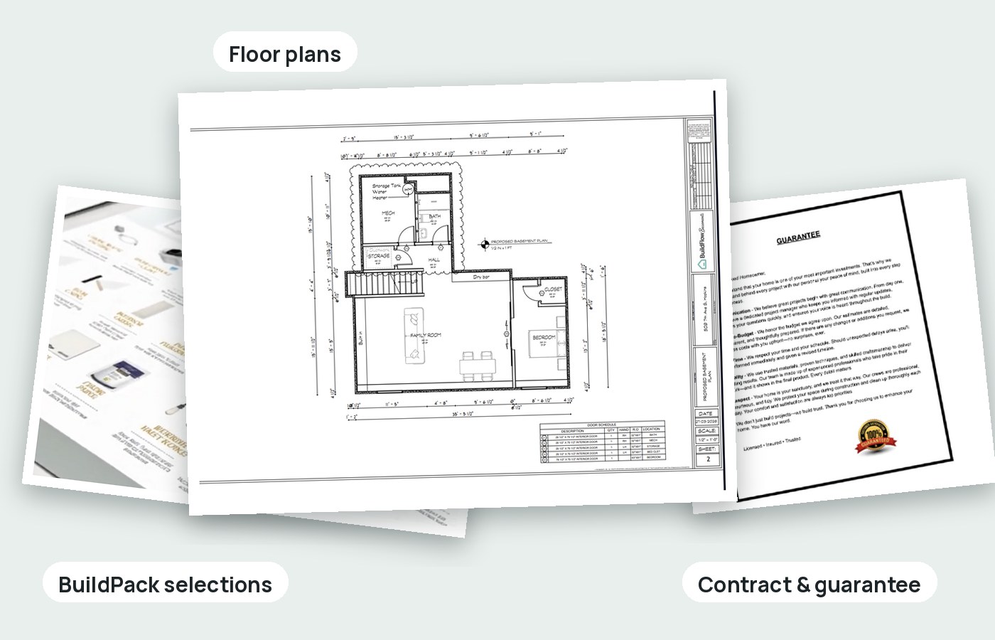 BuildFlow floor plans, BuildPack selections and contract
