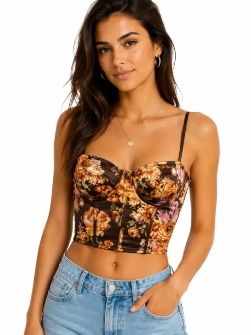 Top crop estilo corset y tirantes finos