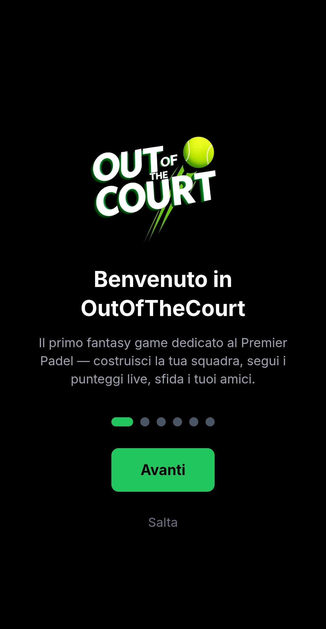 OutOfTheCourt App Screenshot - Fantasy Padel Game Interface