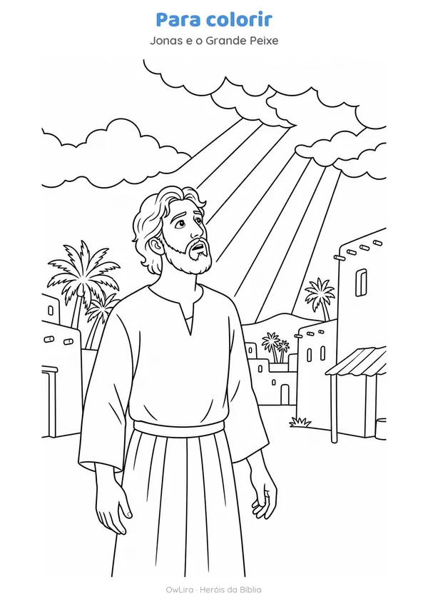 Desenho para colorir da história Jonas e o Grande Peixe