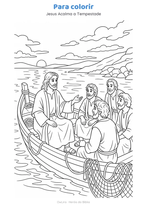 Desenho para colorir da história Jesus Acalma a Tempestade