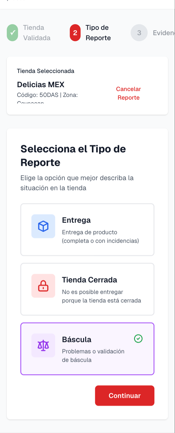 Bascula - Tipo de reporte