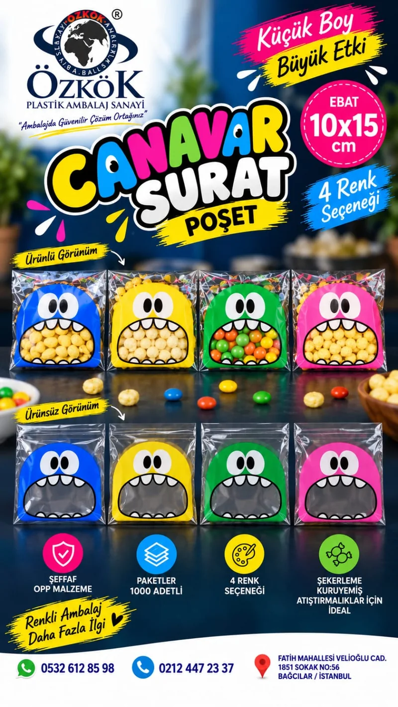 Canavar Surat Poşet - ürünlü ve ürünsüz görünüm 2