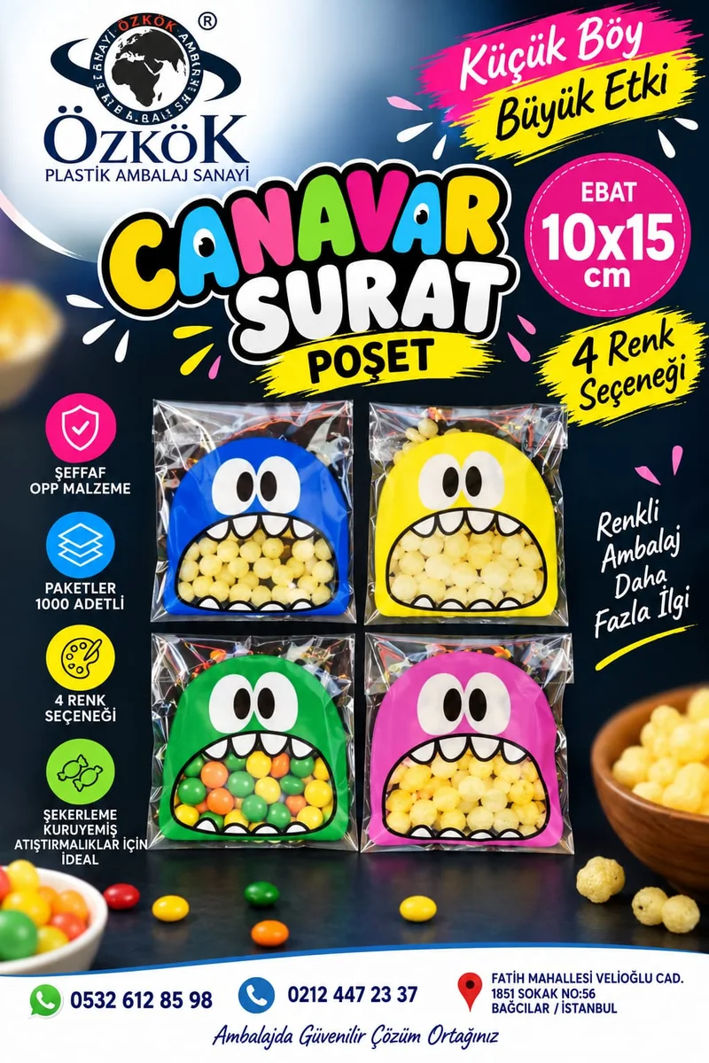 Canavar Surat Poşet - 4 renk seçeneği