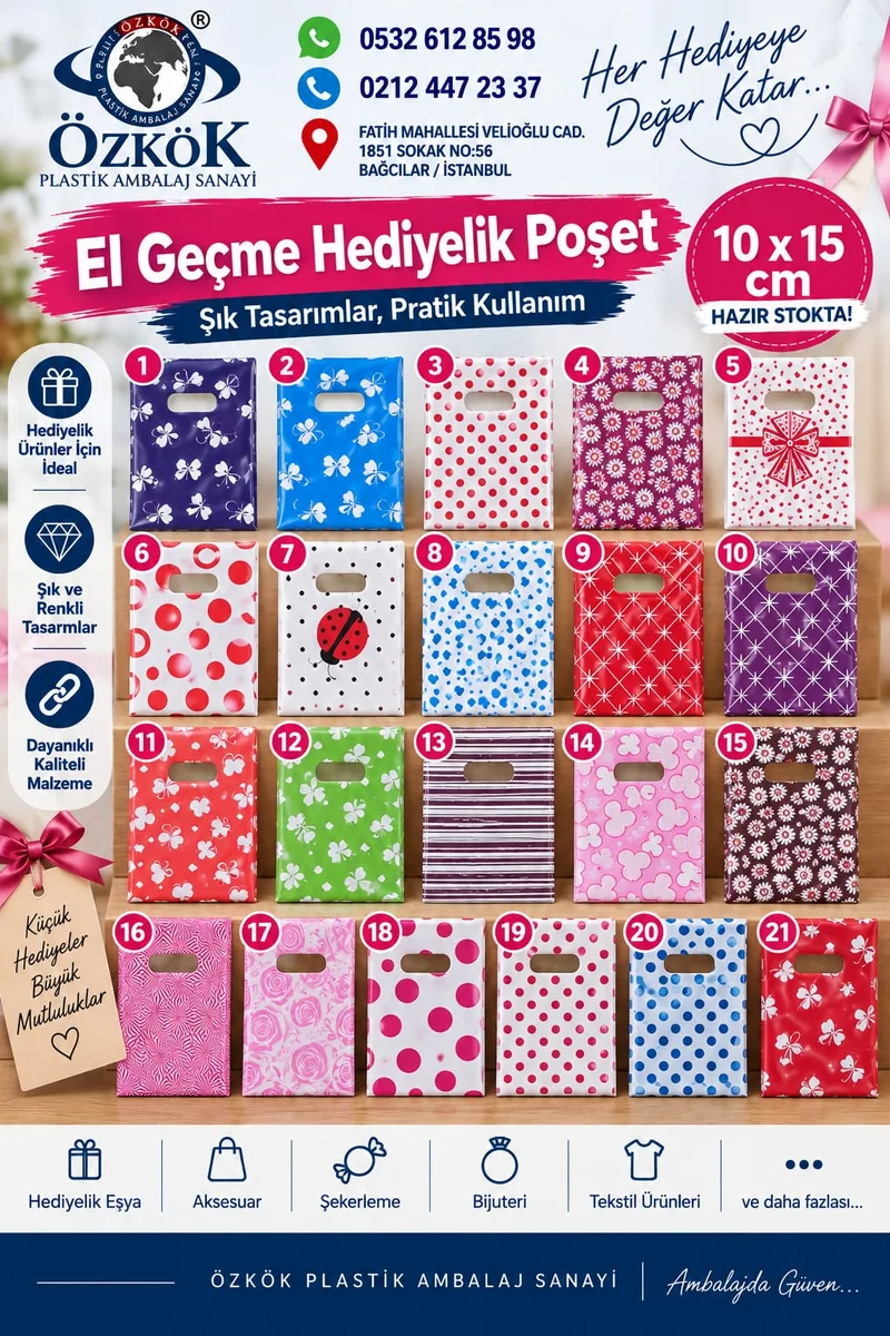 El Geçme Hediyelik Poşet - 21 desen 10x15 cm