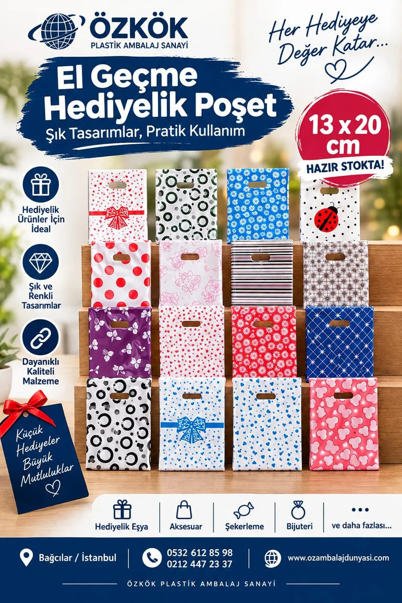 El Geçme Hediyelik Poşet - 16 desen 13x20 cm