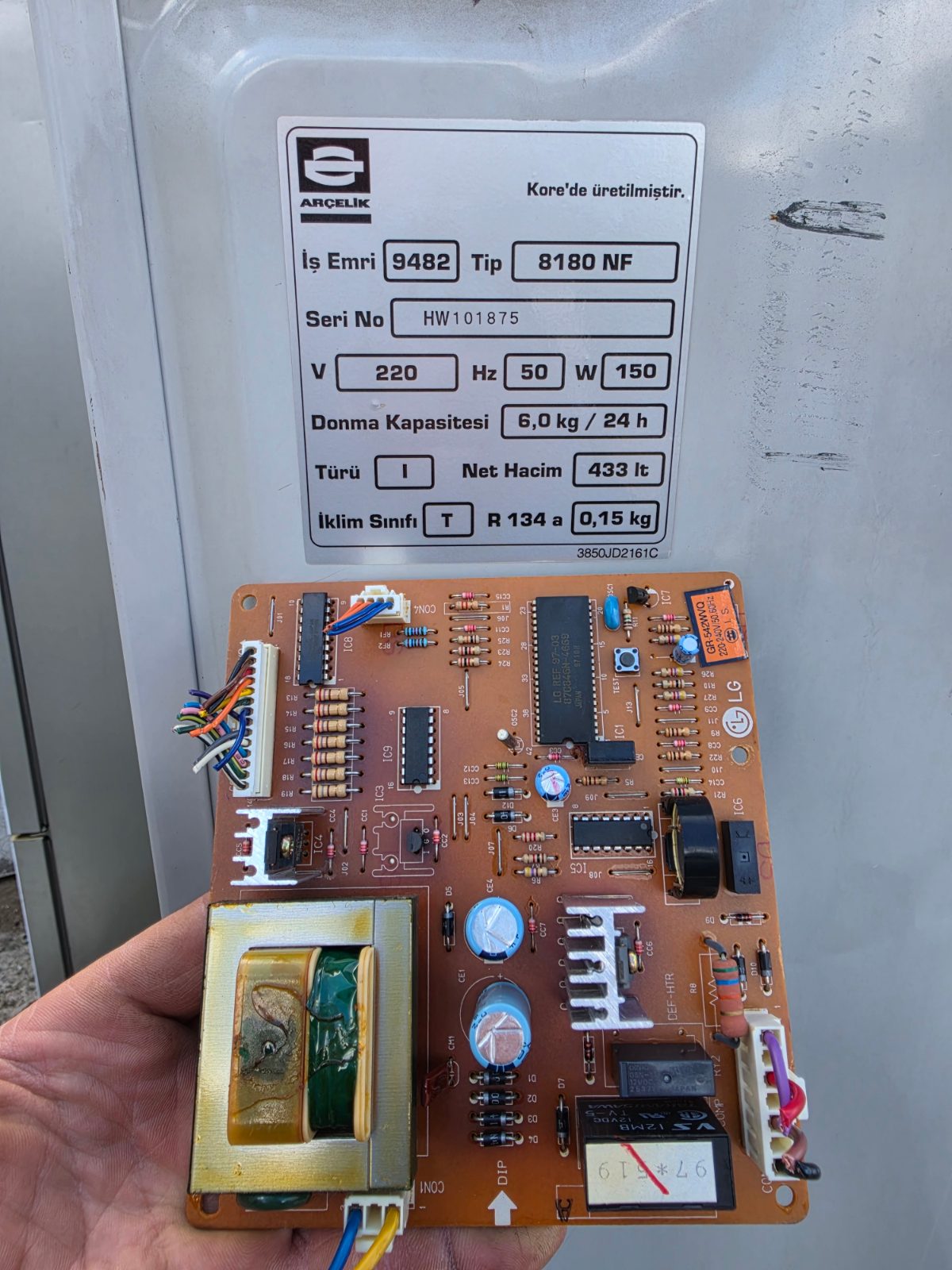 Arçelik 8180 NF model No-Frost buzdolaplarına uyumlu orijinal elektronik kontrol kartı (Anakart). — görsel 4